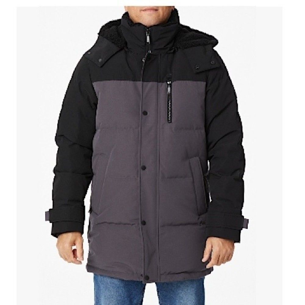 New Vince Camuto Men's Color Block Long Winter Parka Jacket Coat  black/grey M